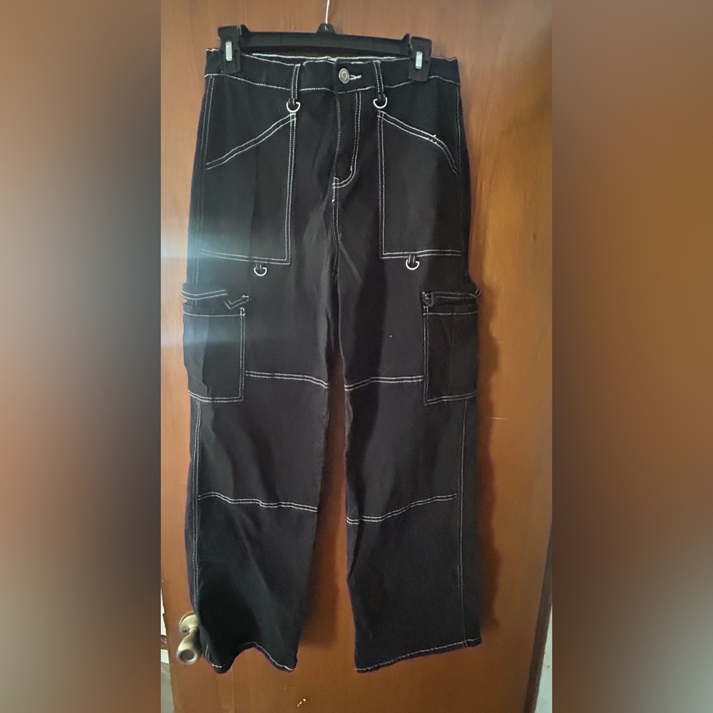 Men's Black Cargo Pants with Contrast Stitching